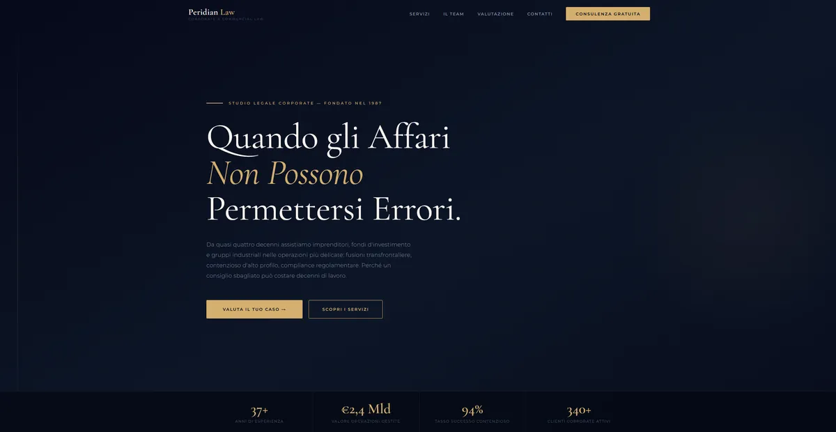 Screenshot del sito Peridian Law — Landing Page